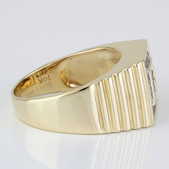 14k Yellow Gold Half Carat Vintage Diamond Men's Ring - Picture 4 of 7